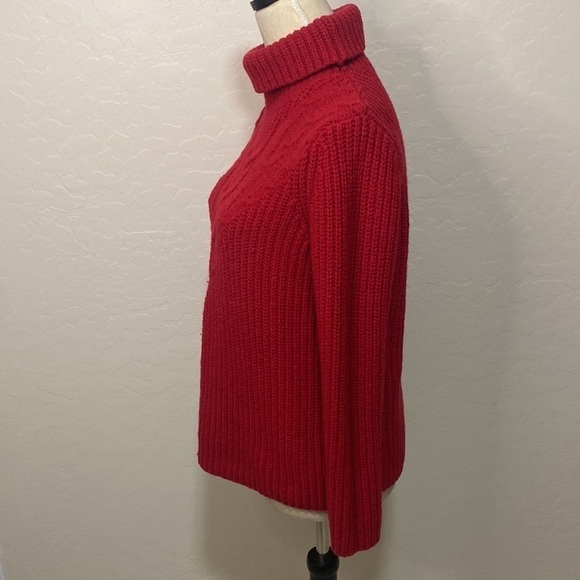 Lands End red turtleneck chunky cable knit long sleeve sweater Size SP - Picture 5 of 6